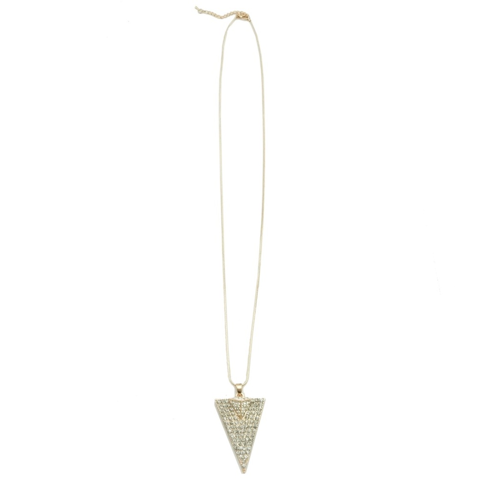 Gold Pave Triangle Long Necklace -J099